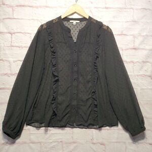 NOUVIDA Whimsigoth Sheer Swiss Dot Ruffle Blouse Witchy Fairycore Top Womens L